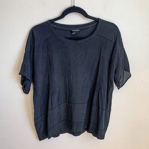 Club Monaco Black Short Sleeve Pintuck Blouse